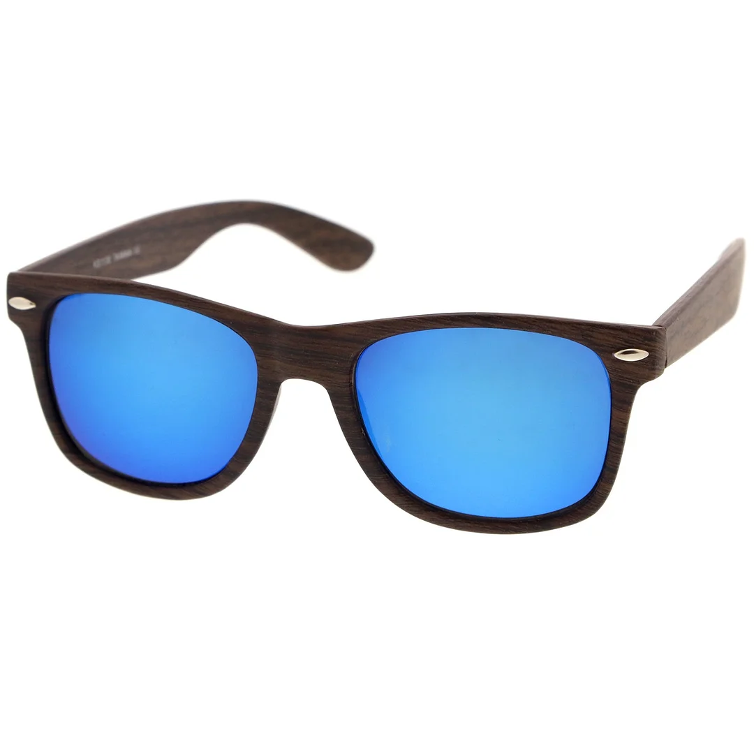 Classic Wood Printed Colored Mirror Square Lens Horn Rimmed glasses 54mm