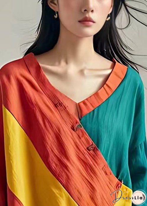 Unique Orange Asymmetrical Patchwork Cotton Shirt