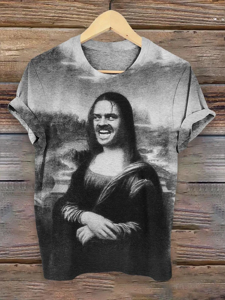 Teecade Teecade Funny Mona Lisa Art Pattern Print T-shirt