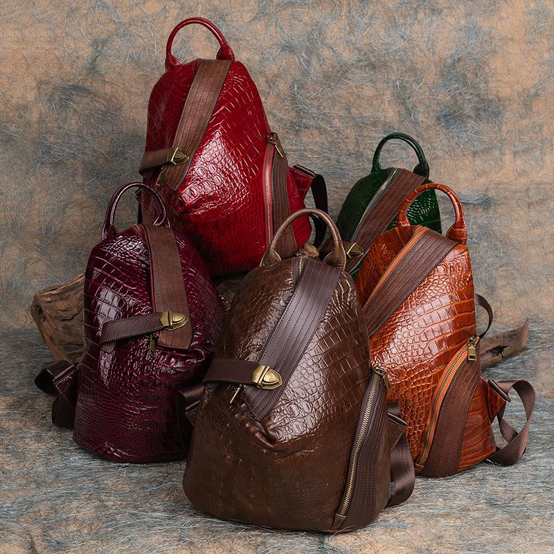 Alligator print vintage leather backpack