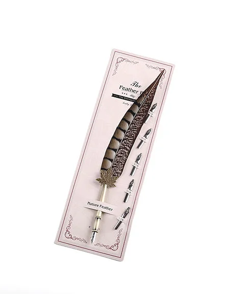 Vintage Feather Calligraphy Dip Pen Writing Set