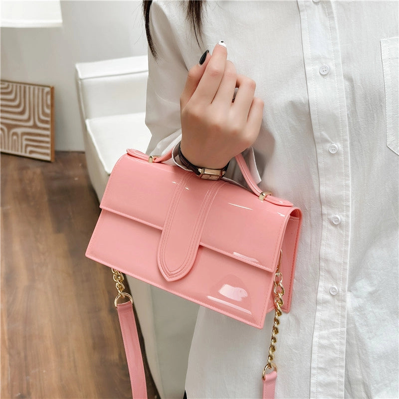 Women’s Medium PVC Solid Color Elegant Square Flip Cover Underarm Bag