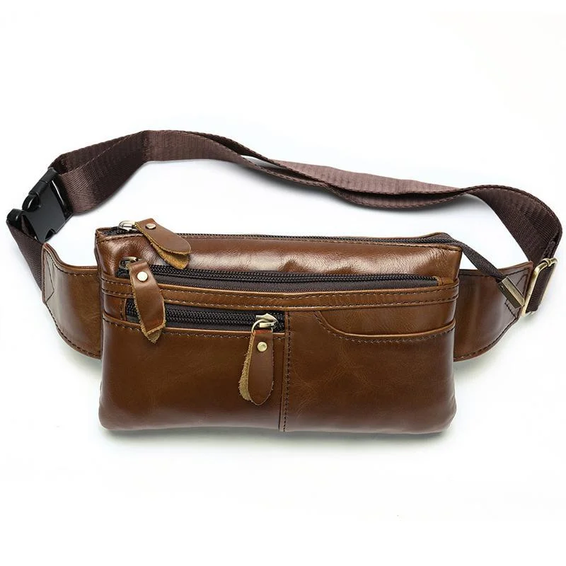 Men's Leather Fanny Bag Retro Casual Crossbody Bag