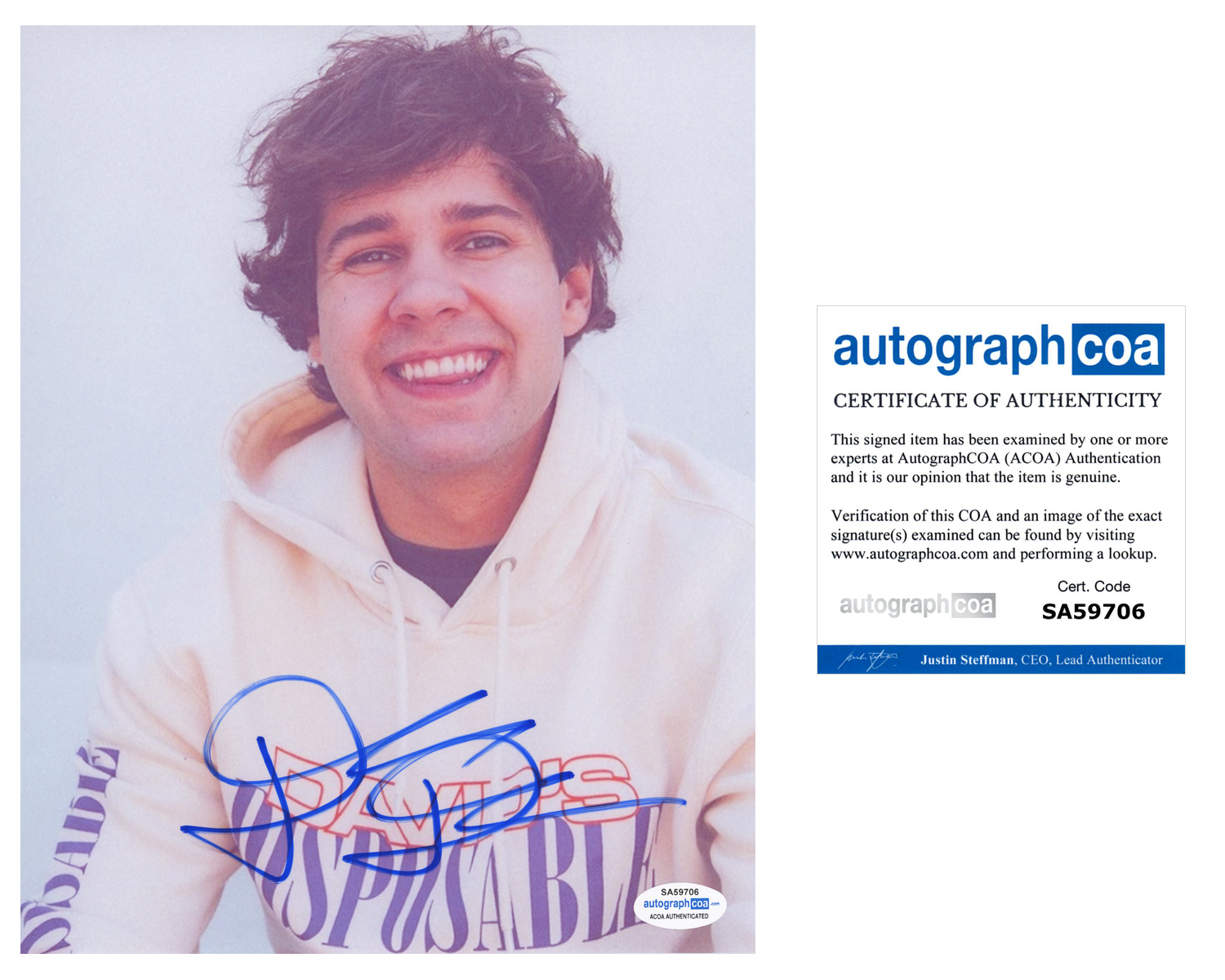 David Dobrik Signed Autographed 8x10 Photo Poster painting YouTube Star ACOA COA