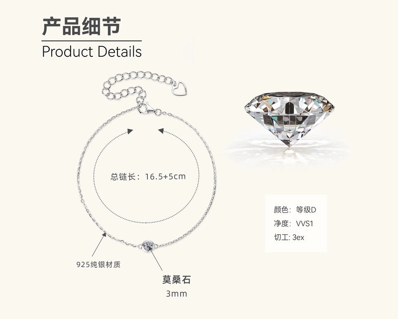 925 Sterling Silver Moissanite Heart Shape Bangle