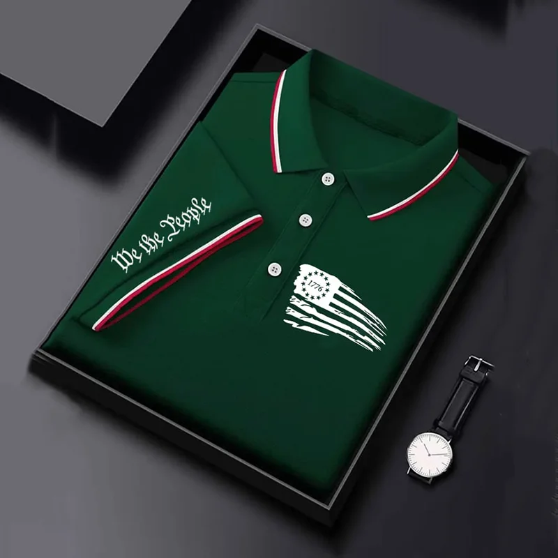 Men's Independence Day Flag 1776 Print Polo Shirt