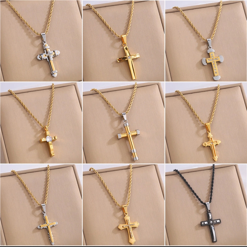 Retro Streetwear Cross Titanium Steel Plating Men’s Pendant Necklace