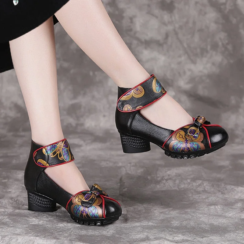 2022 Spring Autumn New Retro Genuine Leather Platform Shoes Women's Pumps High Heel Soft Bottom Shoes Women Designers