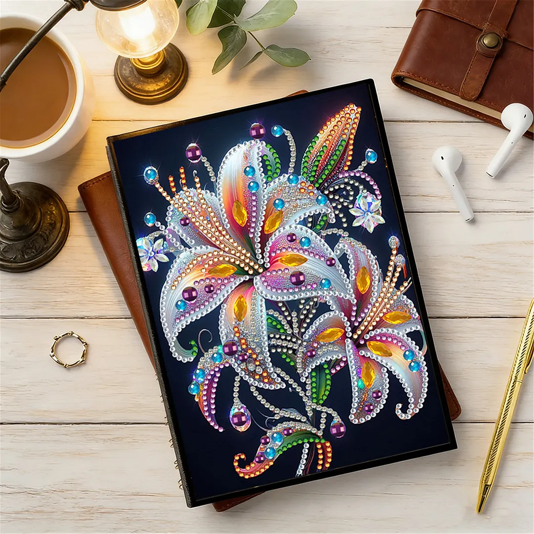 DIY Flower Diamond Painting Journals Notebooks 50 Pages A5 No Lines Special Shaped Diamond Art Kits for Beginners Craft Lovers and Artists (Lily)
