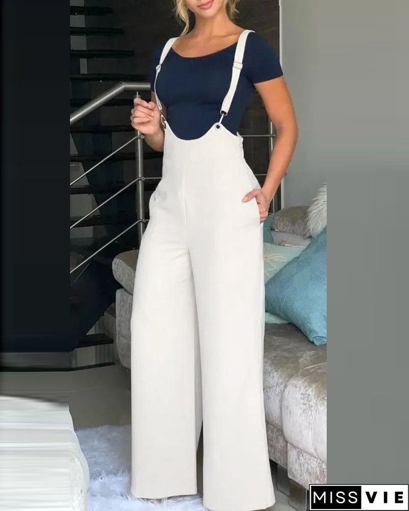 Casual Color-Block Plain Jumpsuit & Romper