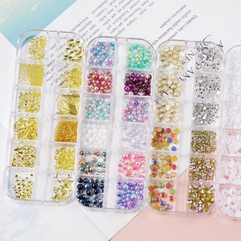 Nail Jewelry Rhinestone Flat Bottom Drill Hollow Nail Stick Drill Sequins Colored Diamond Flat Bottom Pearl Shell Japanese Series