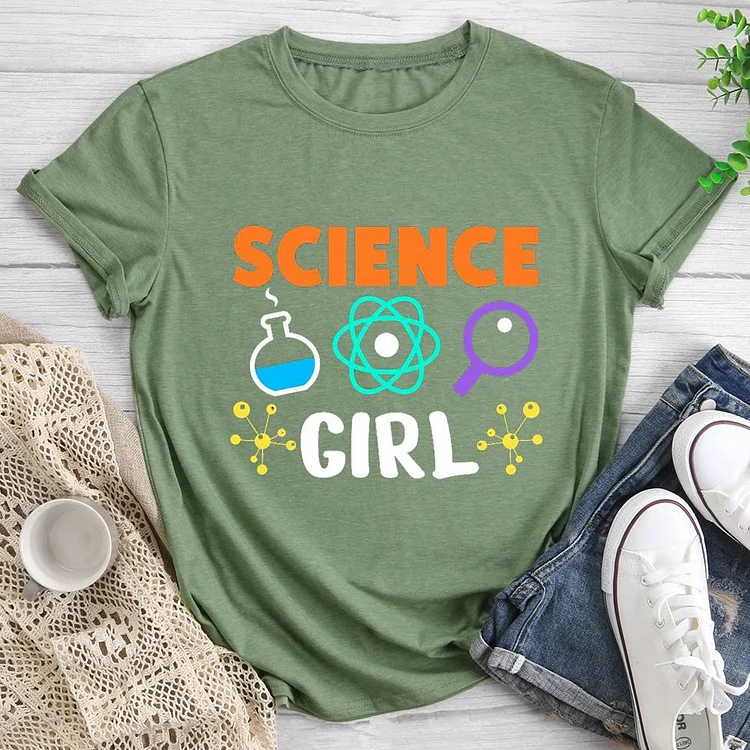 Science Girl Round Neck T-shirt