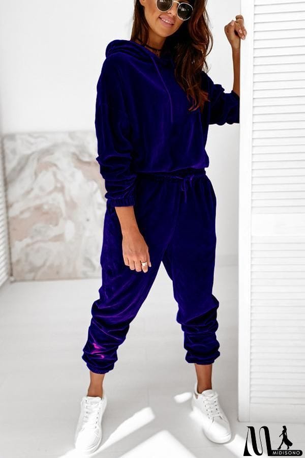 MidiSono - Velvet Drawstring Hooded Joggrt Set