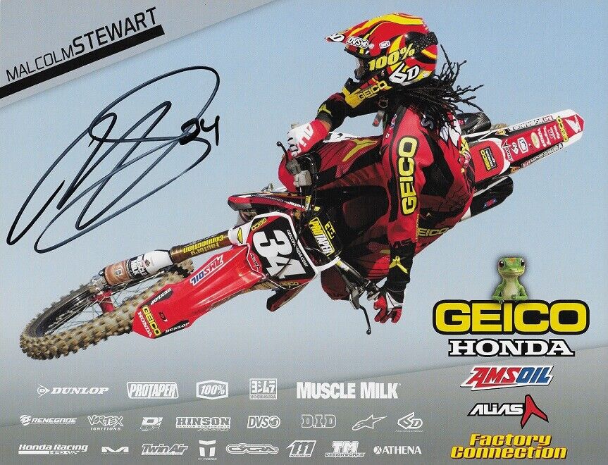 *MALCOLM STEWART*SIGNED*AUTOGRAPHED*Photo Poster painting*CARD*GEICO*HONDA*SUPERCROSS*PROOF*COA