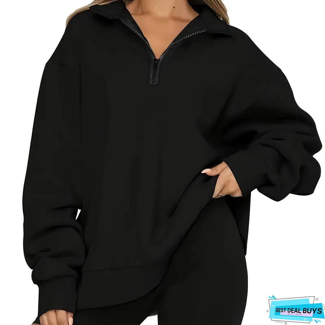 Oversized Sweatshirts Casual Drop Shoulder Long Sleeve Solid Pullover Womens Clothing