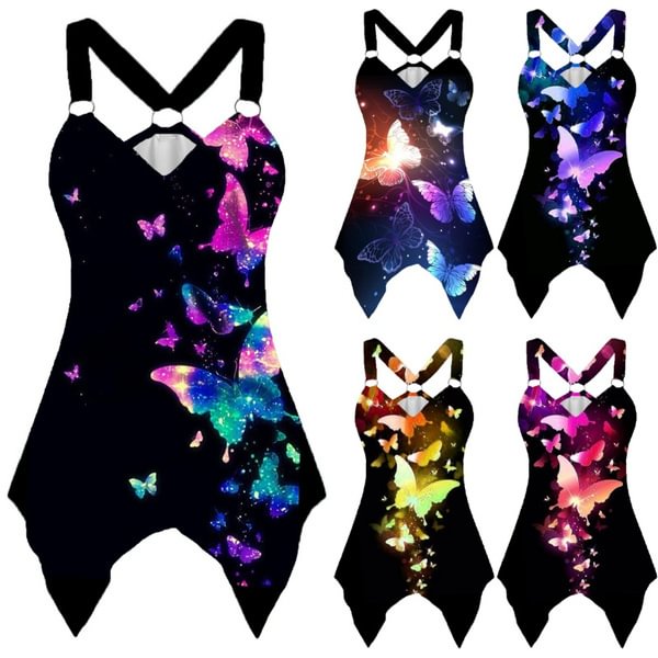 7 Color Plus Size Women's Fashion Butterfly Print Vest Summer Sleeveless V-collar Tank Tops Casual Blouse Tops for Women - Shop Trendy Women's Fashion | TeeYours