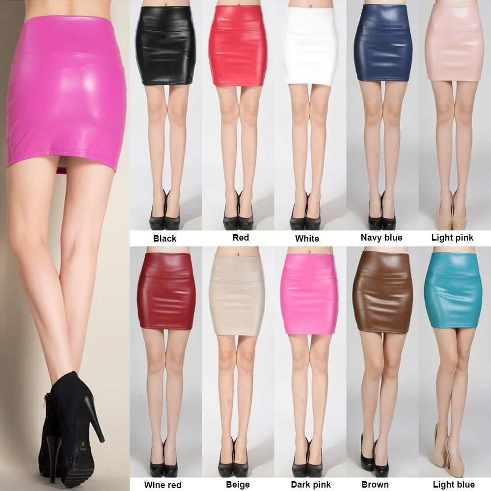 Mini Skirts Women Pencil Skirt Pu Leather High Waist Party Female Sexy Short Woman Bodycon Saias Feminina 20 Candy Colors Skirt