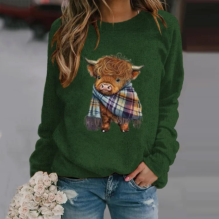Women's Highland Cow Crew Neck Casual Sweatshirt