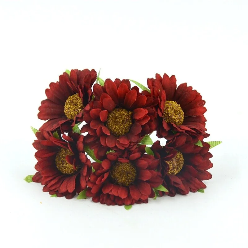 6pcs Cheap Daisy Artificial Flower Silk Sunflower Bouquet For Wedding Decoration Scrapbooking DIY Wreaths Craft Fake Flowers
