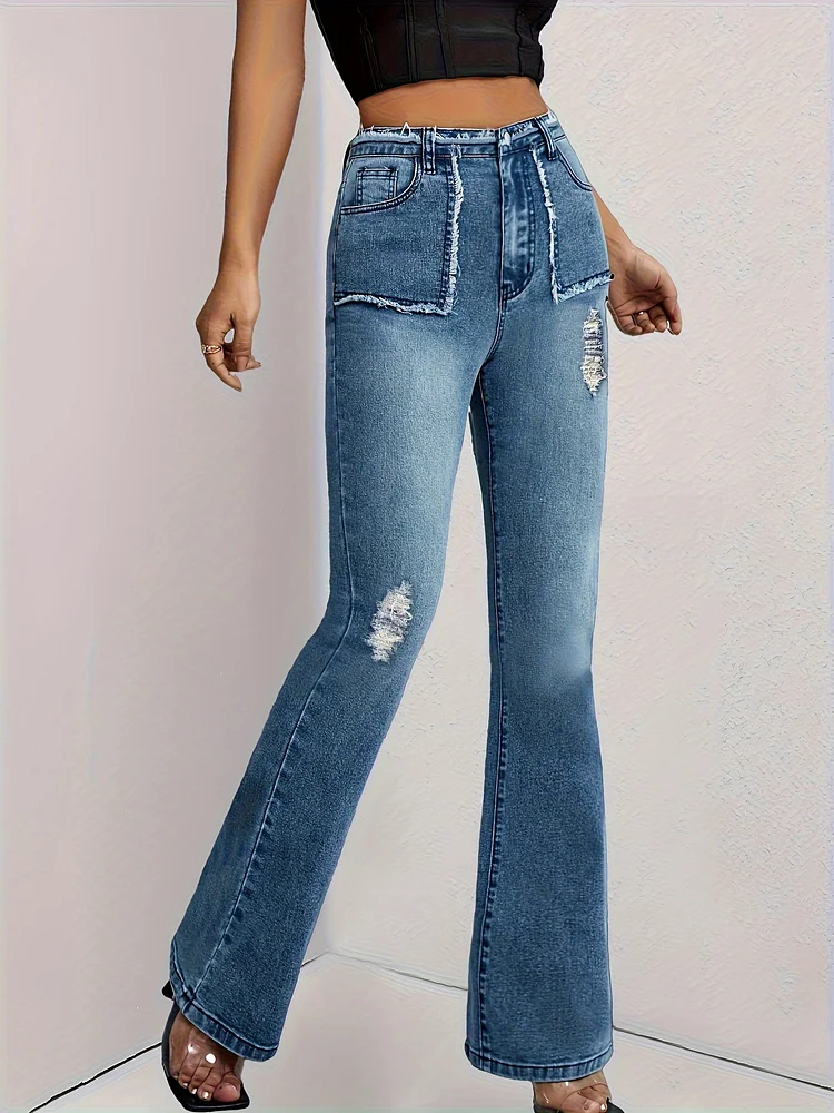 Women's Retro Denim Jeans High Waist Flare Long Jeans