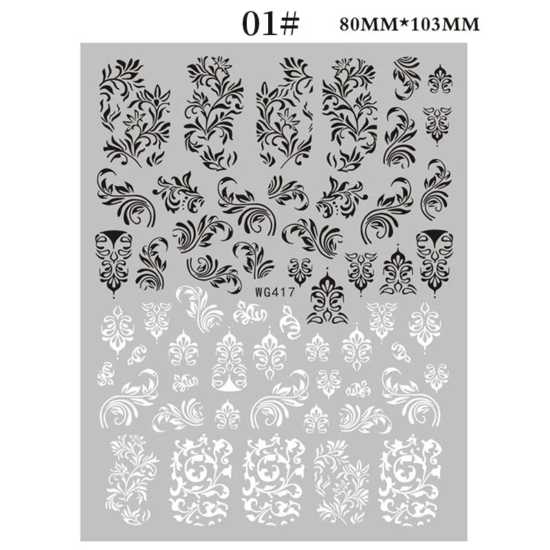 Geometric Lines Flowers Leaves 3D Nail Sticker Figure Woman Face Pattern Special Self Adhesive Nail Art Decals Manicures Sliders-Nail Inspo
