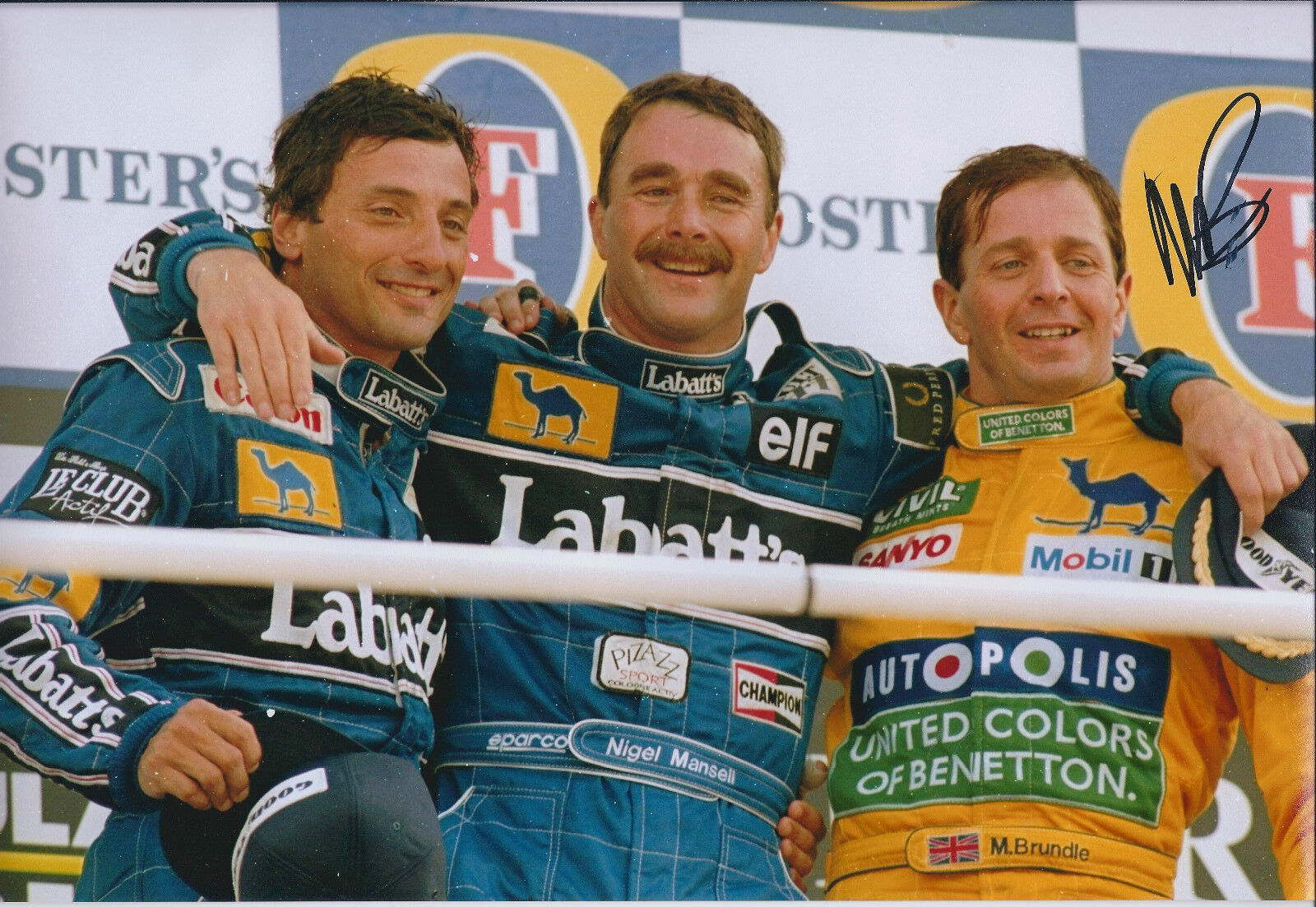 Martin BRUNDLE with MANSELL PATRESE 12x8 SIGNED Photo Poster painting F1 Autograph AFTAL COA