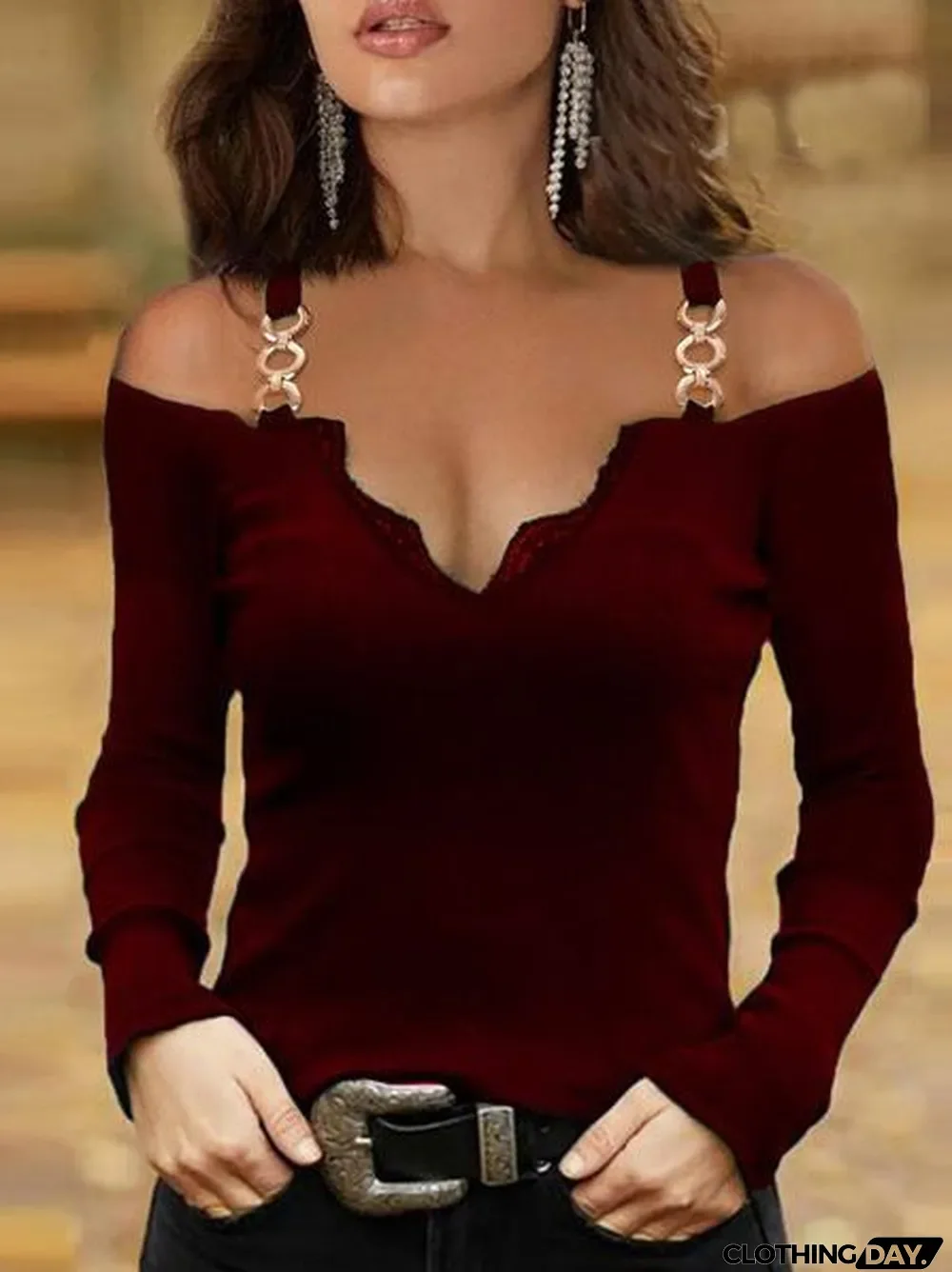 Women's Off-shoulder Long Sleeve Lace Top