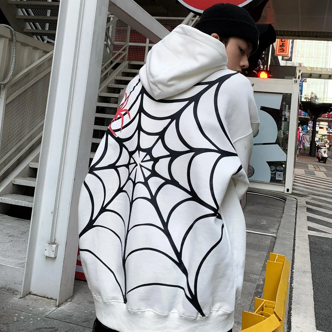 Vstacam Spider Web Hooded Women Fairy Grunge Dark Oversize Hoodies Y2k Clothes Harajuku Outwear Sweatshirts Emo Alt Clothing Gothic Punk
