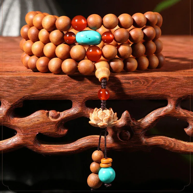Tibetan Sandalwood Lotus Enlightenment Charm Bracelet Necklace Mala