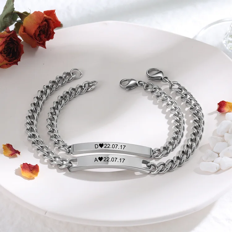 Personalized Cuban Chain Couple Bracelets Custom Names Matching Bracelet Love Gifts