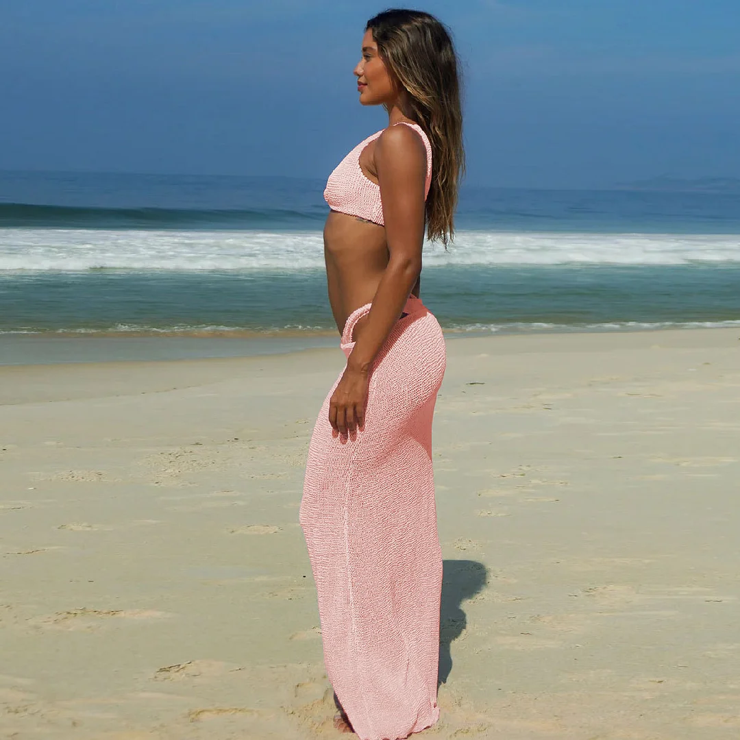 Uveng Solid-Color Bikini Skirt Three-Piece Set Sexy Split Swimsuit Women 2025 New Export