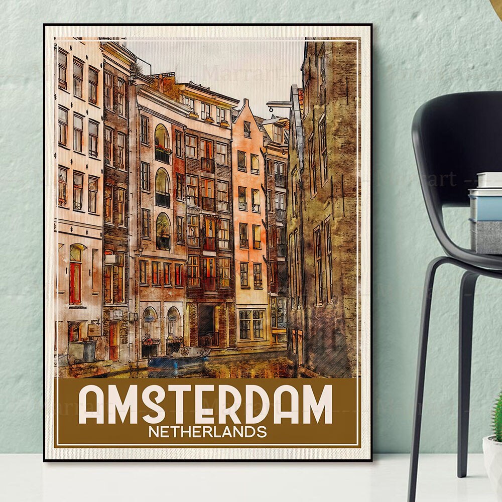 Amsterdam,Copenhagen,Helsinki,Antorini City Building Wall Art Canvas Print Holland Travel Art Poster Print Decoration Unframed