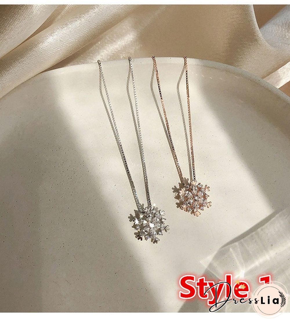 New Arrival 925 Sterling Silver Glitter Diamond Snowflake Necklace