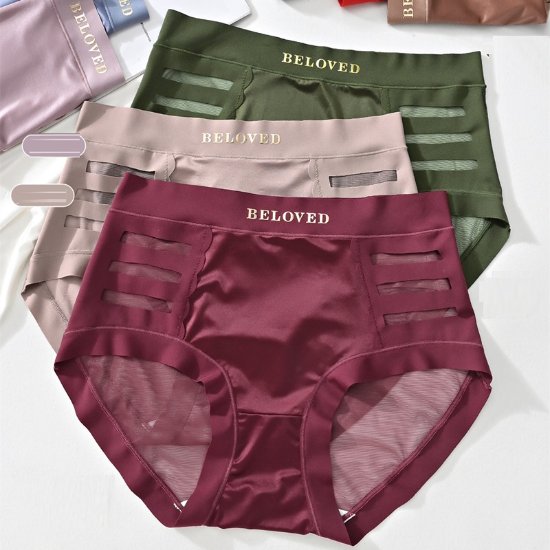 Pearlescent satin paneled mesh briefs