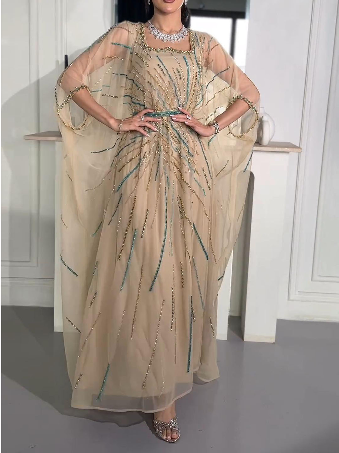 Elegant Sequined Mesh Maxi Dress | Oxredo Shop Ramadan Sale