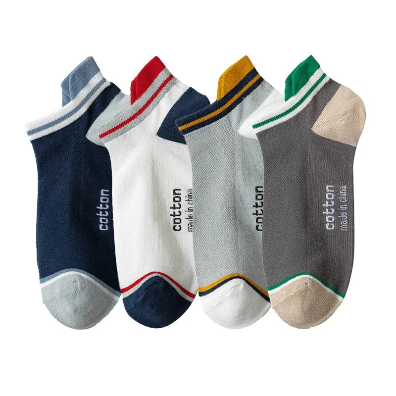 4 Pairs Men Cotton Socks Breathable Four Seasons Fashion Ankle Sock High Heel Wear Mesh Strong Elasticity Sweat funny street