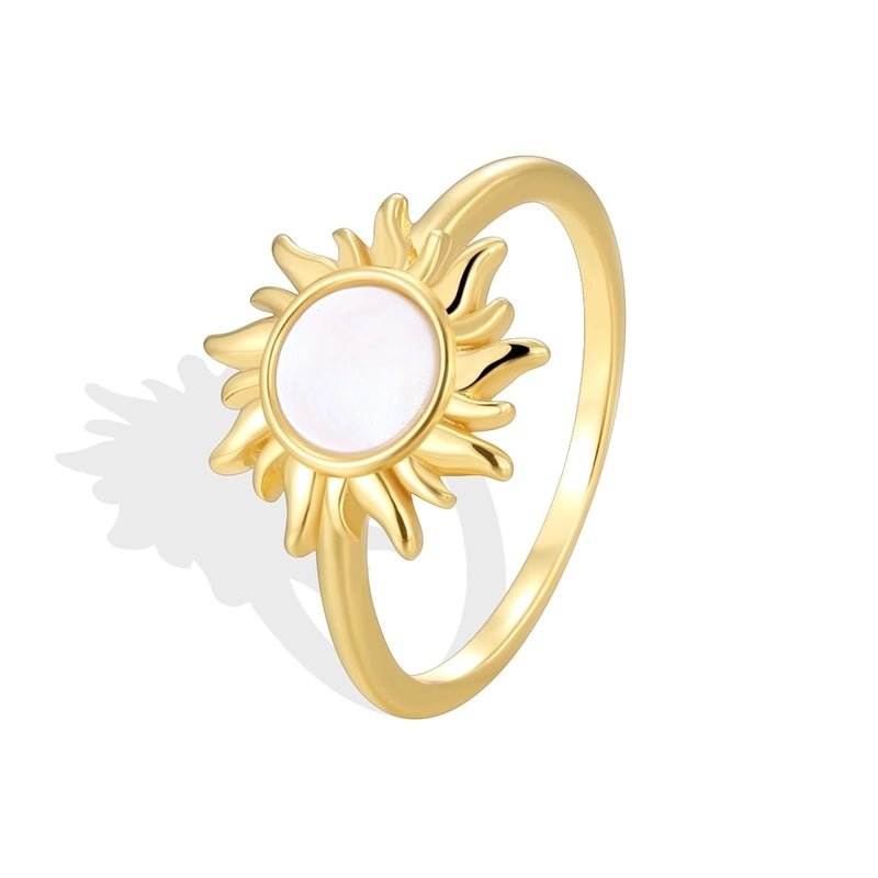 Copper 18K Gold Plated Inlay Sun Heart Shape Shell Shell Zircon Rings