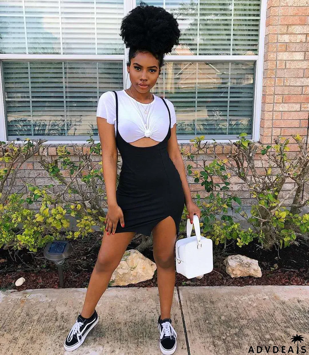 Sexy Crop Tops+Split Straps Mini Dress Two Piece Sets