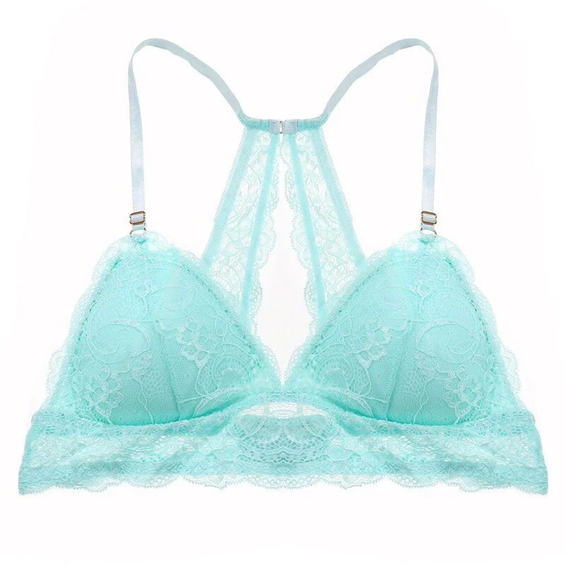 Women 3/4 Cup Floral Lace Bra Wireless Bras Bralette Female Triangle Back Underwear Zero Pressure Unpadded Bras Lingerie