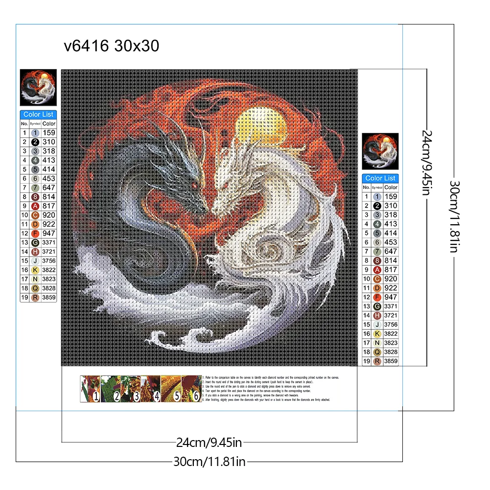 Diamond Painting - Full Round Drill - Yin Yang Dragon(Canvas|30*30cm)