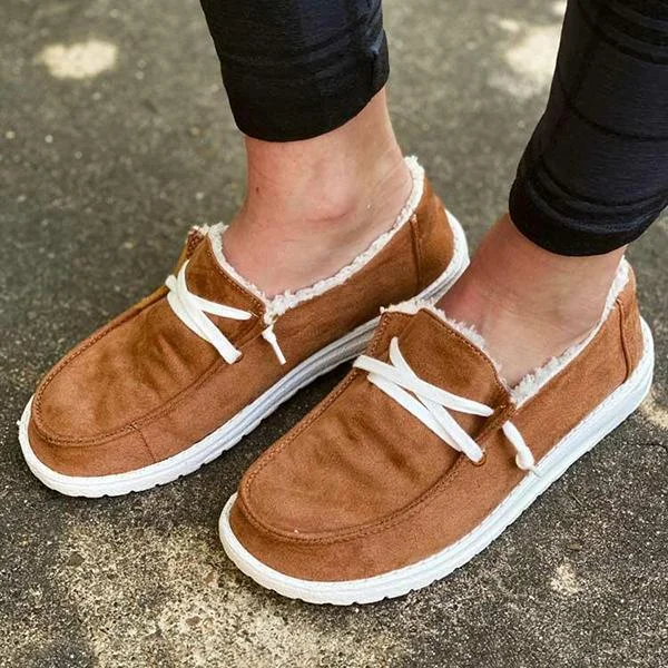 Smiledeer Warm Plush Pull On Flat Sneakers