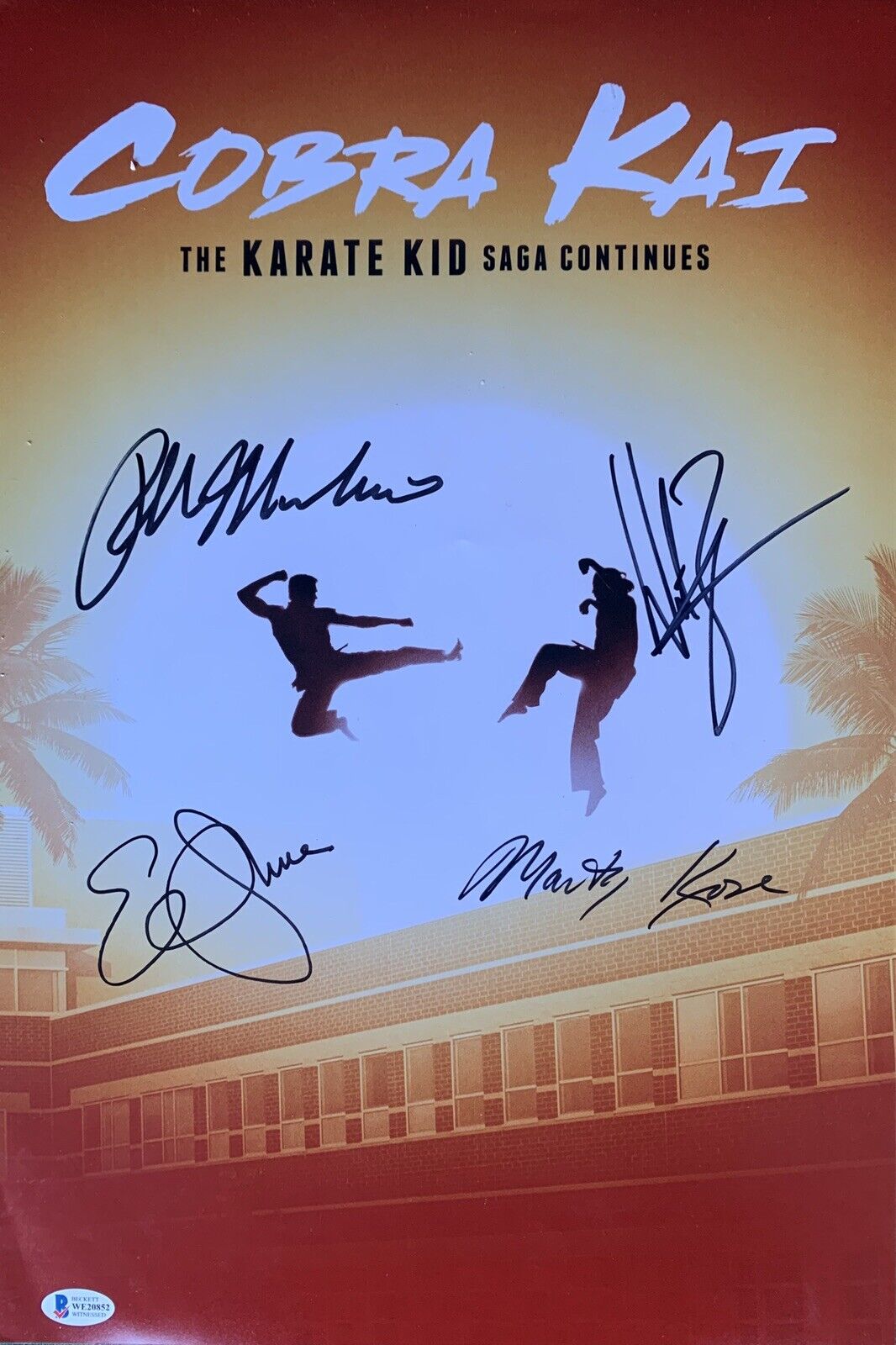 Ralph Macchio, William Zabka Kove Shue Auto Cobra Kai 12x18 Photo Poster painting Beckett PsaCoa