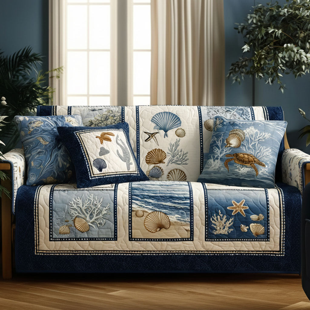 Marine Calm Quilted Sofa Cover NCU0NT11788 everthome