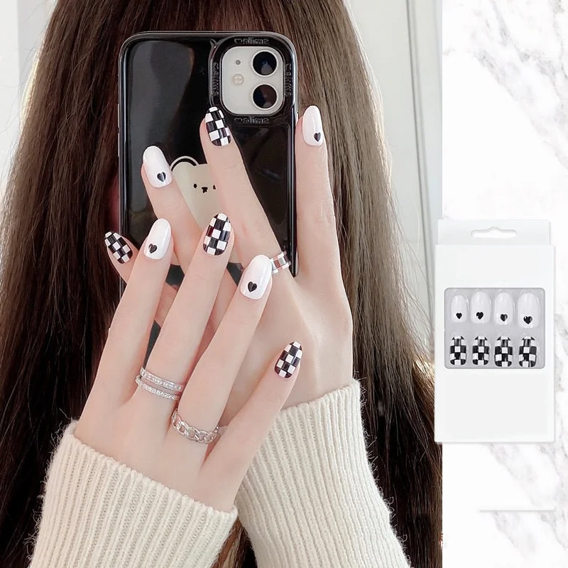 24pcs Stiletto nail tips Aesthetic Northern Lights Simple Fashion Lasting Fake Nails Wearable Full Cover Finished Fingernails TY-Nail Inspo