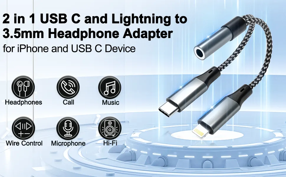 This a dual lightning + usb-c to 3.5mm headphone jack adapter