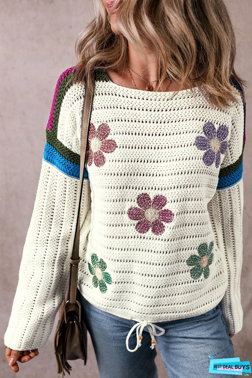 Daisy Flower Pointelle Knit Sweater