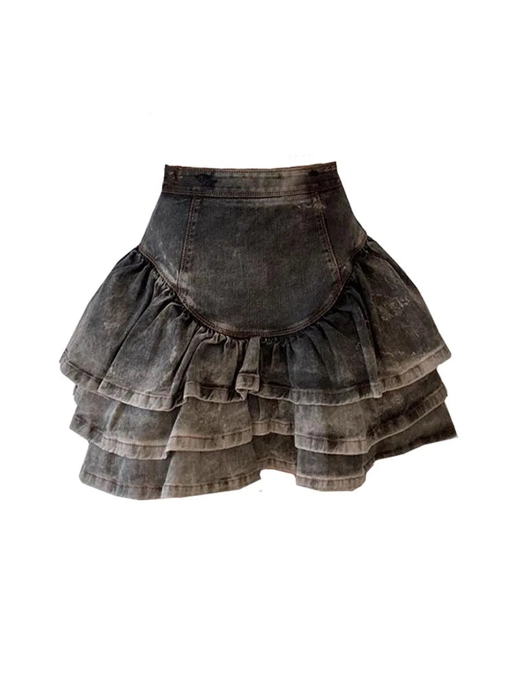 Aiertu Streetwear Vintage Short Denim Skirt Women Harajuku Y2k E-girl High Waist Mini Skirt Gothic Punk Loose Cake Skirts New Design Aiertu