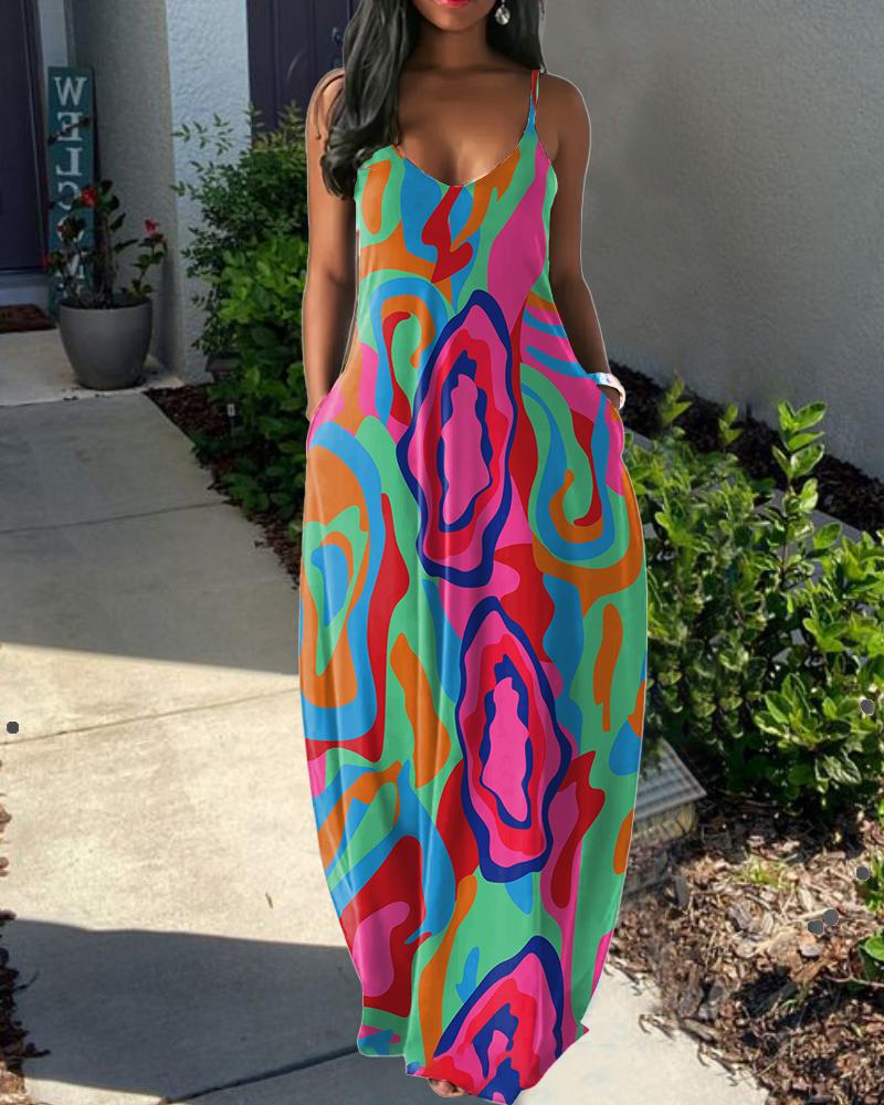 Rippled Contrast Stripes Print Dress
