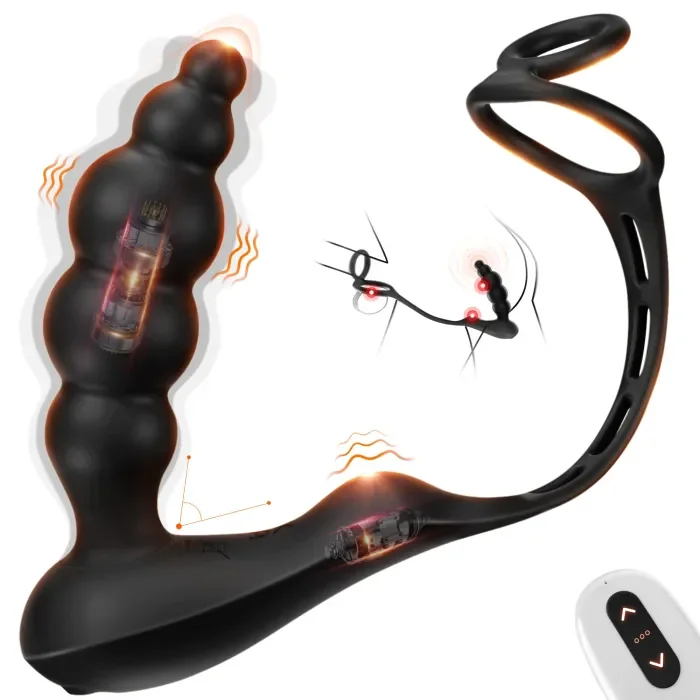  3-in-1 Prostate Massager with Dual Cock Ring 5 Graduated Anal Beads