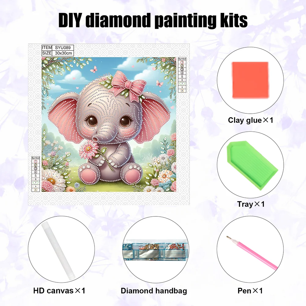 Diamond Painting - Partial Special Shaped Drill - Flower Cute Elephant(Canvas|30*30cm)